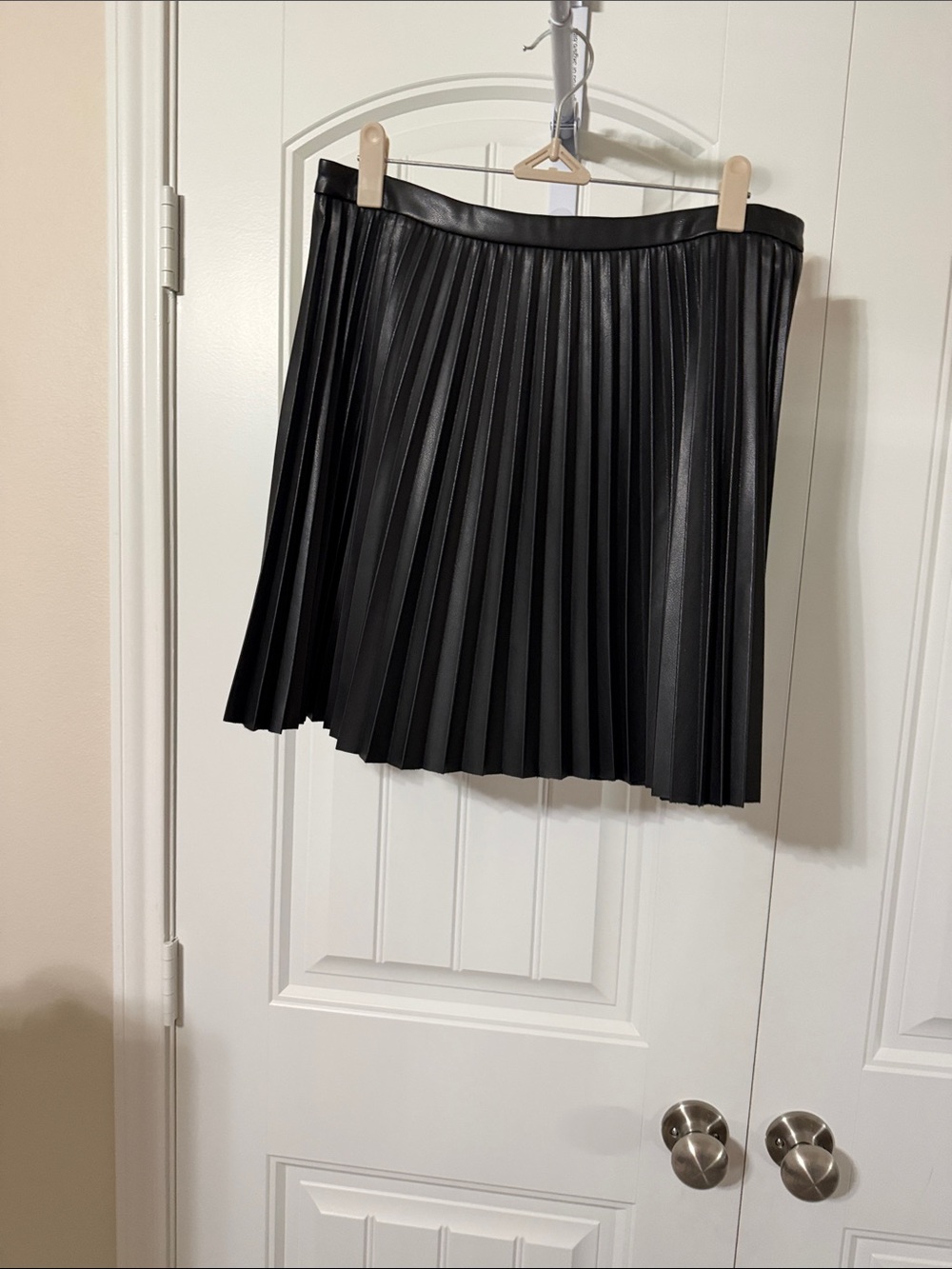 French Connection Black Pleated Faux Leather Mini Skirt